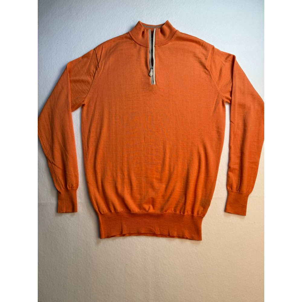 Peter Millar Collection Orange Merino Silk ¼ Zip Sweater Made in Italy M